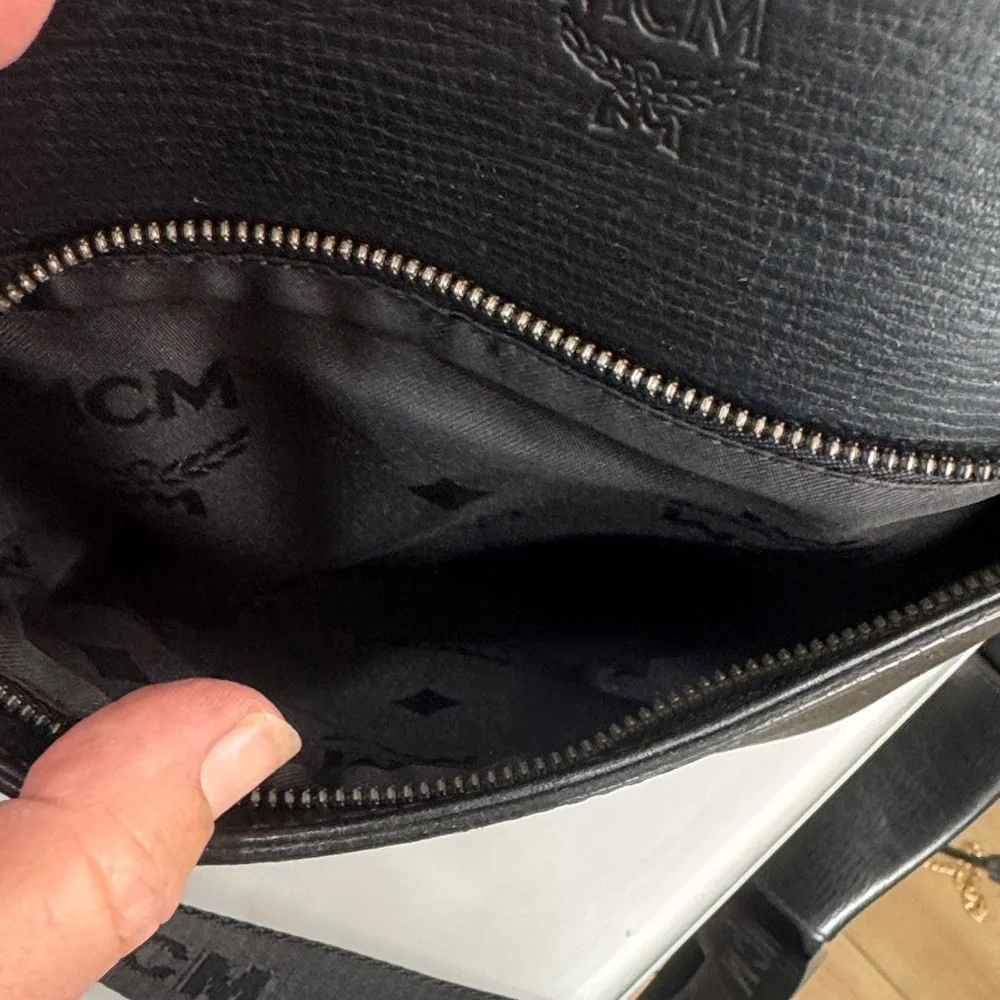 MCM Black Leather Messenger Bag